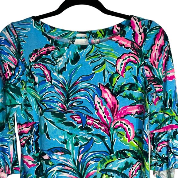 Lilly Pulitzer Fontaine Top | Porto Blue In the Trees | Bell Sleeve | Size XS - Picture 2 of 10